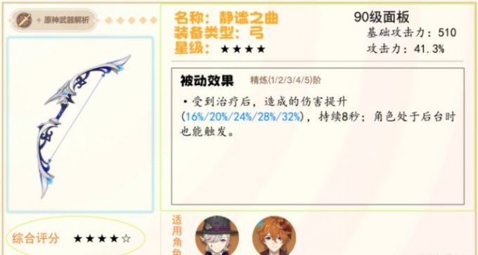 《原神》静谧之曲适合谁 谁可以用静谧之曲