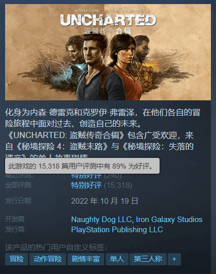 《神秘海域：盗贼遗产合集》Steam新史低-B游